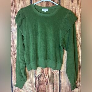 Goldie Lewinter Micro Terry Pointelle Puff ruffle  Sleeve Top Green Women's XS